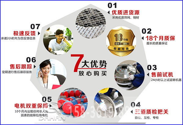 大漢食品振動篩的7大優勢：優質進貨源，售后跟蹤，售前試機等。