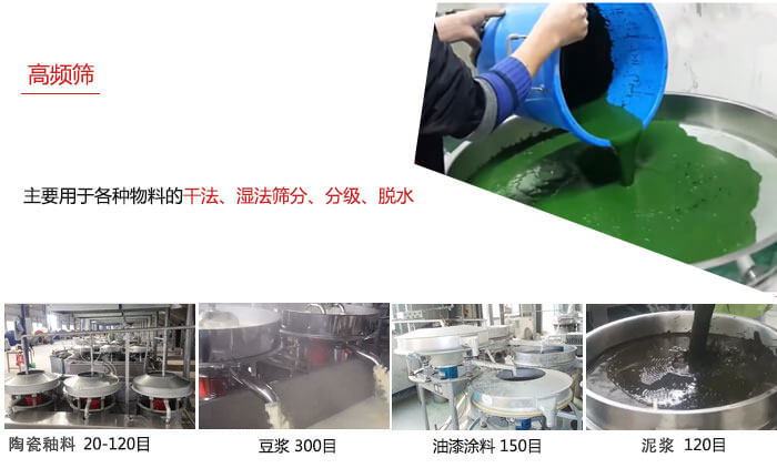 用于各種物料的干法，濕法，分級，脫水等功能